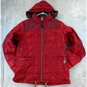 Coach Reversible Puffer Jacket Women S Stowaway Hood Red Brown Floral MSRP $500